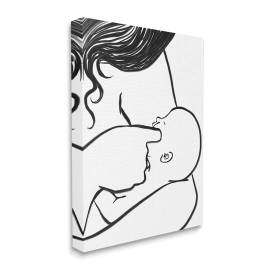 Stupell Industries Mother Nursing Child Portrait Minimal Black White Canvas Wall Art
